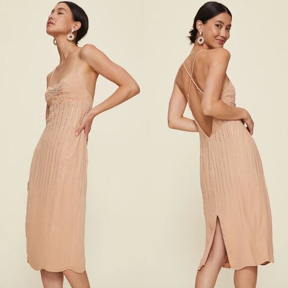 Elegant Peach Embellished Dress - Picture 2 of 11